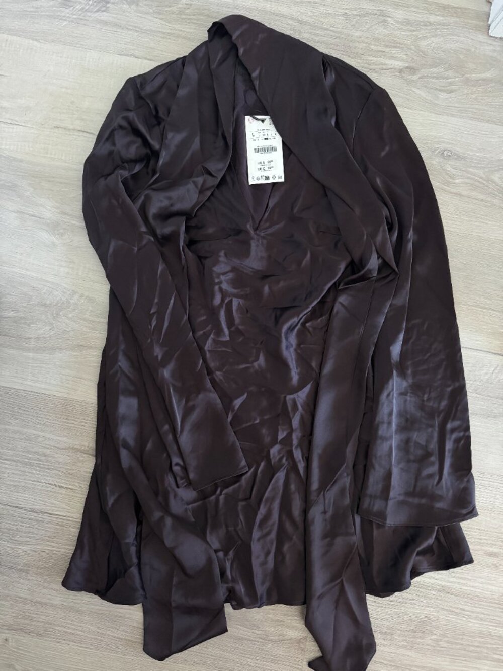 ZARA Satin Scarf Mini Dress VNeck Long Sleeve | Chocolate Brown | NWT | XS,S,M,L - Picture 10 of 15